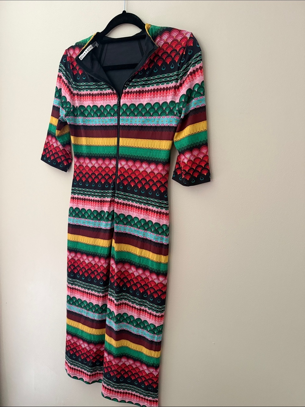 Alice + Olivia Multicolor Striped Midi Dress in Pink, Green, Yellow and Burgundy - Picture 2 of 2